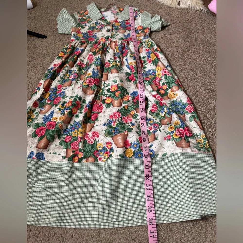 Children’s Garden Floral Print Green Cotton Dress